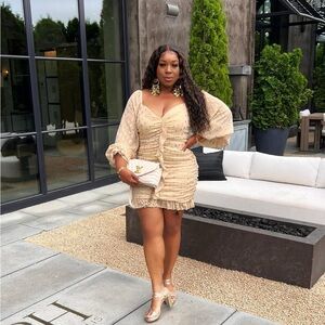 Always Chasing Ruched Mini Dress - Taupe - Sz 1X